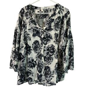 Monday Fun Tunic Women Plus Size 2X Gray Floral Rayon 3/4 Sleeve